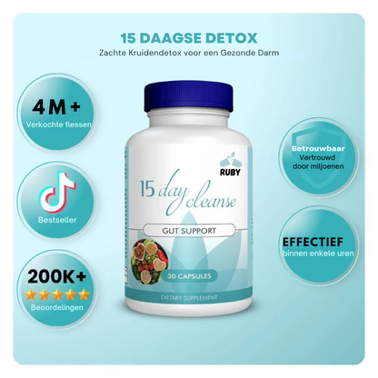 15-Daagse Detox – Ondersteuning voor darmen en colon | Cafeïnevrij | Geavanceerde formule met senna, cascara sagrada & psylliumvezels | Non-GMO | 30 capsules