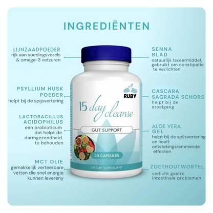 15-Daagse Detox – Ondersteuning voor darmen en colon | Cafeïnevrij | Geavanceerde formule met senna, cascara sagrada & psylliumvezels | Non-GMO | 30 capsules