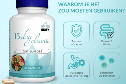 15-Daagse Detox – Ondersteuning voor darmen en colon | Cafeïnevrij | Geavanceerde formule met senna, cascara sagrada & psylliumvezels | Non-GMO | 30 capsules